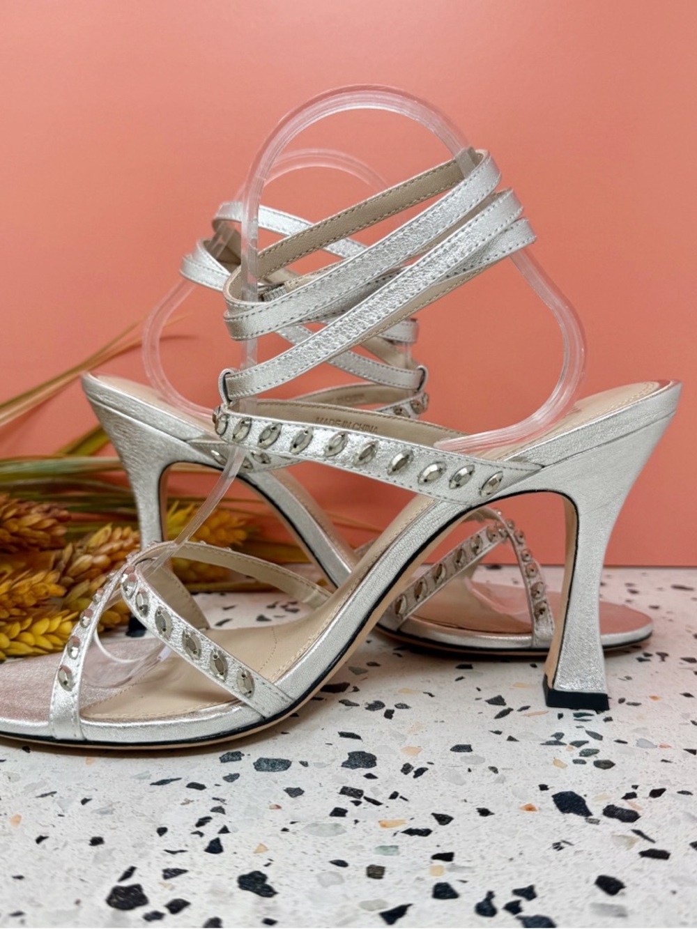 Paige Wellie Silver Rhinestone Strappy Heels Size 10 Wedding Guest Prom - Picture 6 of 13